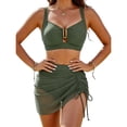 thumbnail image 3 of Hesxuno 2 Piece Bikini Swimsuit Set Women Cutout Swim Top with Skirt High Waisted Bathing Suits 2026 Summer Beach Swimwear Green M, 3 of 9