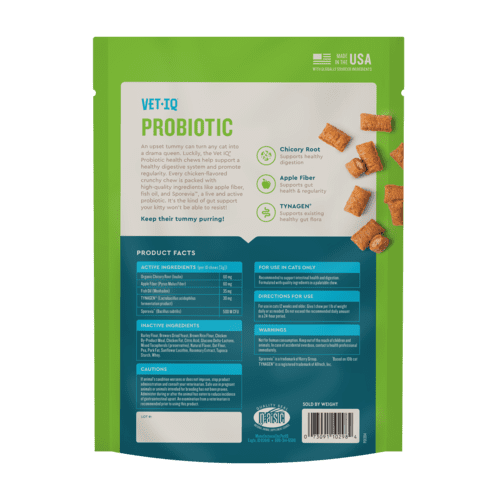 Vet IQ Probiotic Health Supplement for Cats, Chicken Flavored Crunchy Chews, Approx. 30 Day Supply