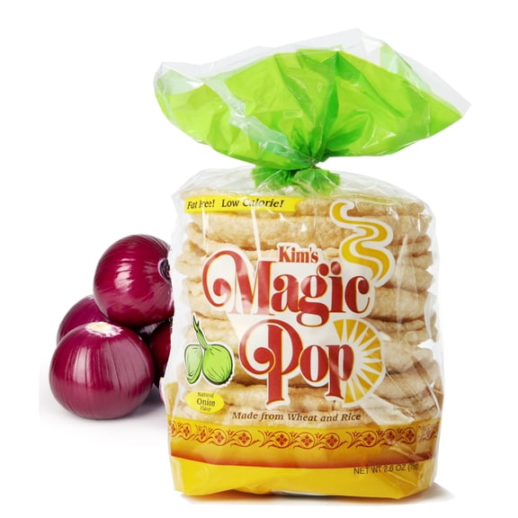 Kim's Magic Pop Freshly Popped Rice Cakes | Vegan | Onion | 12 Bags | 15 Cakes per Bag | Low Carb, Sugar Free, Fat Free, Natural, Multigrain Korean Snack