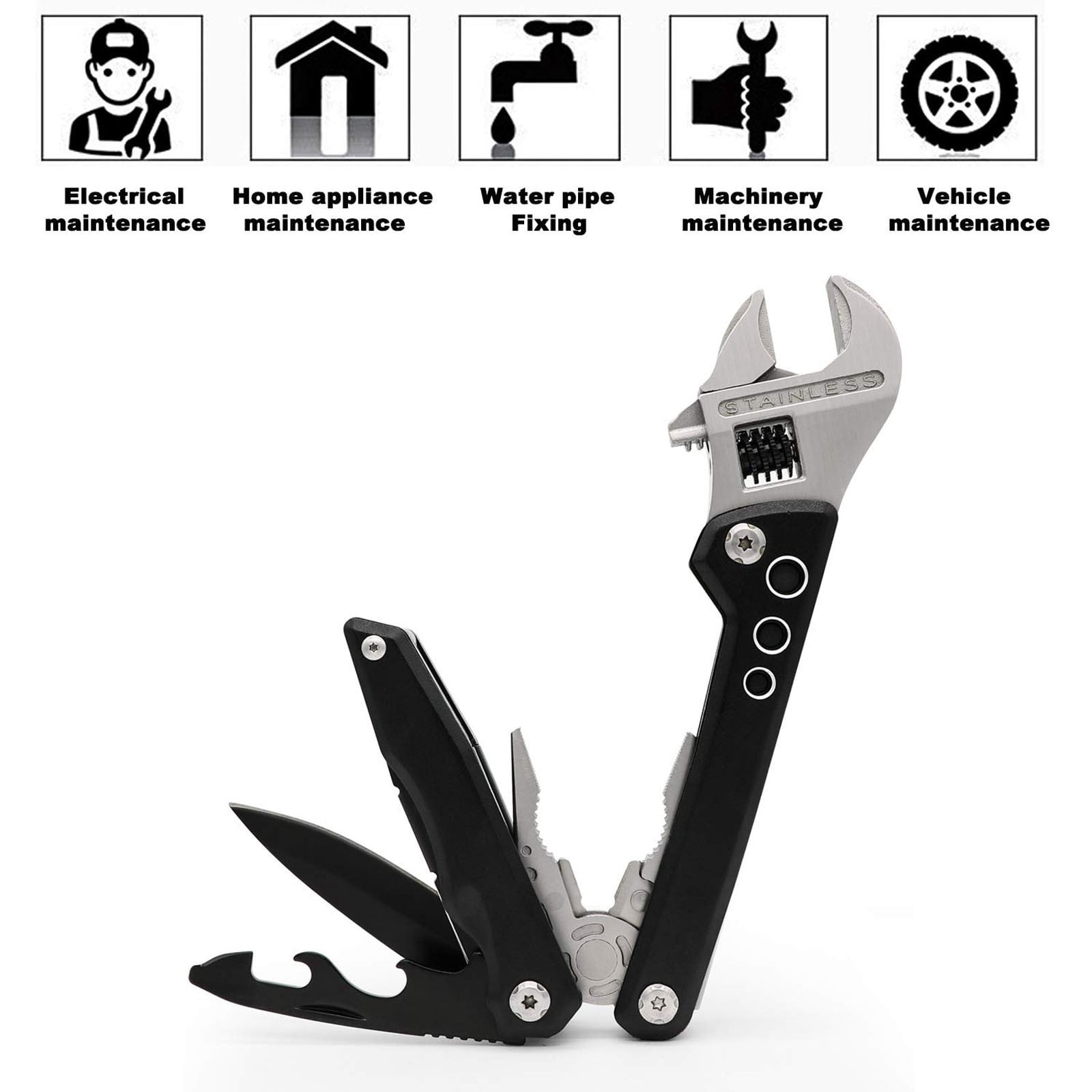 Hxlamzoo Multifunctional Outdoor Wrench Tool with Adjustable Wrench, Bottle Opener & Screwdriver for Cycling, Camping, Maintenance | Portable Multi-Purpose Tool