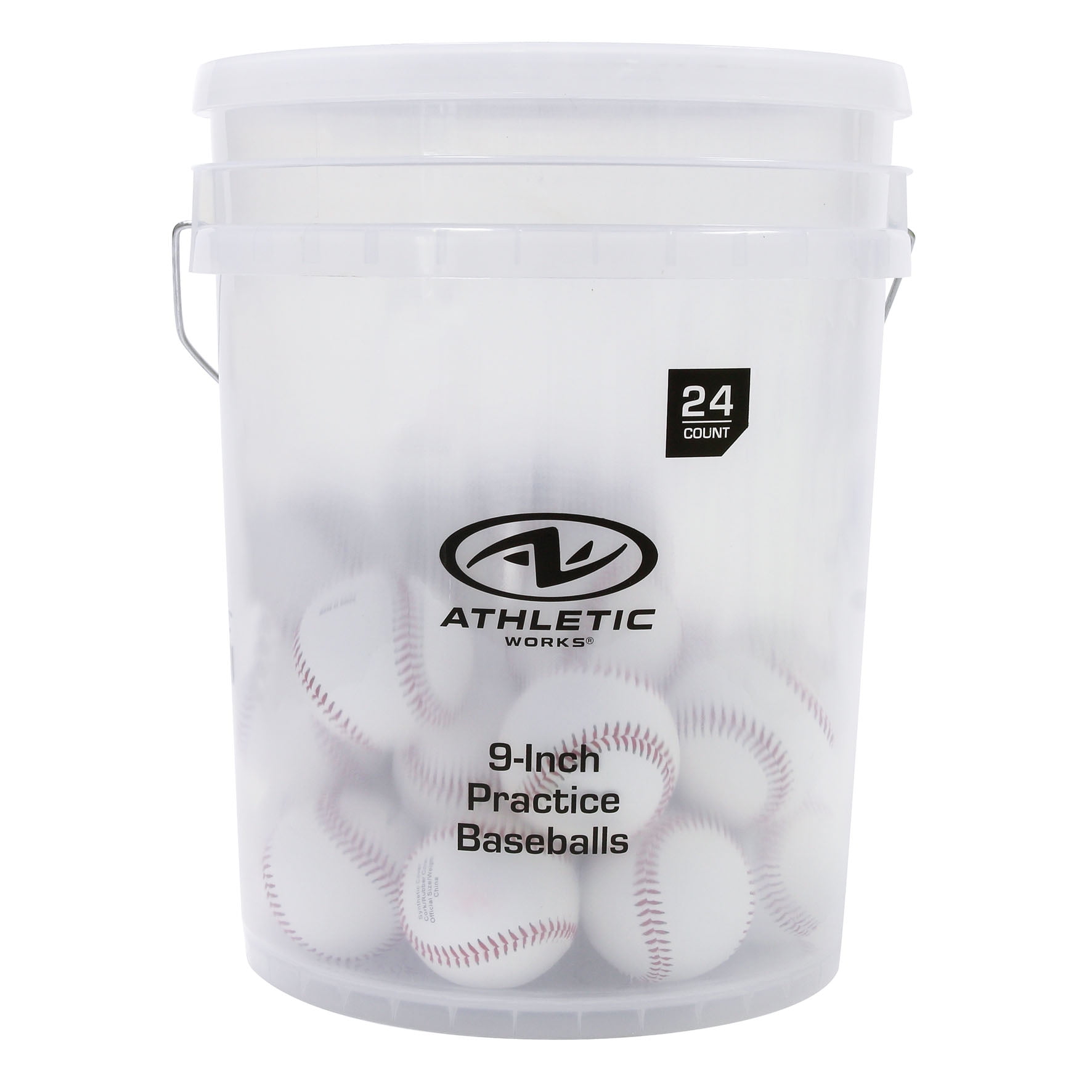 Athletic Works Set of 24 PVC Leather Baseballs in Bucket, White
