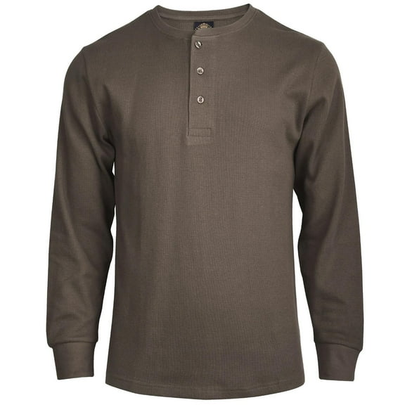 Men's Thermal Cotton Waffle-Knit Long Sleeve Henley Shirt, Taupe L, 1 Pack