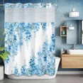 thumbnail image 6 of No Hook Teal Blue Wisteria Shower Curtain with Snap in Liner Set, Sprinng Summer Pastoral Botanical Waterproof Bathroom Curtains with See Through Top Window, Hotel Style Extra Long 72 x 96 Inch, 6 of 9