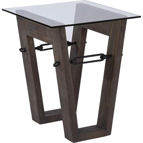 Reclaimed Wood End Table with Glass Top - Industrial Iron Accent Table - 18" Square