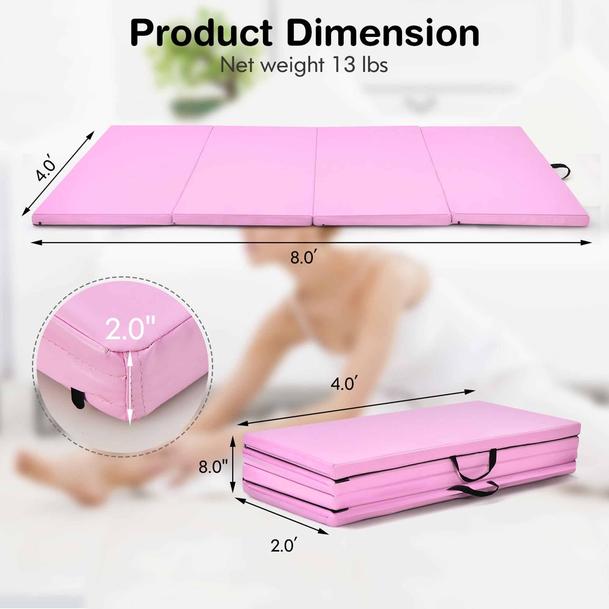 Gymax 8 x 4 x 2 Folding Gymnastics Tumbling Mat Thickened Exercise Mat Pink Walmart