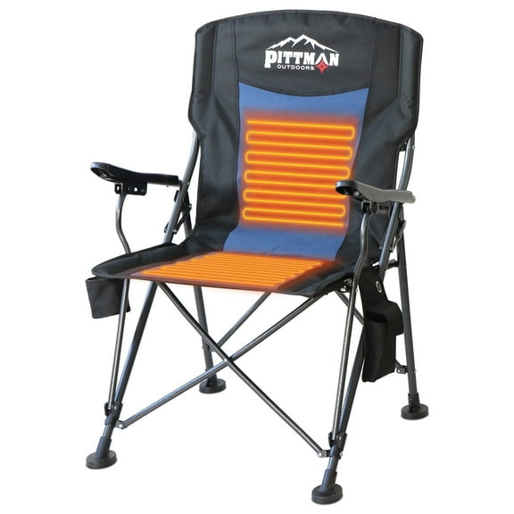 Pittman Outdoors Foldable Heated Camping Chair with Cup Holder, Black