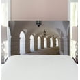thumbnail image 1 of Medieval Headboard, Middle Ages Buildings Corridor Arches and Lanterns Architectural Classical Art, Upholstered Decorative Metal Bed Headboard with Memory Foam, Twin Size, White, by Ambesonne, 1 of 4