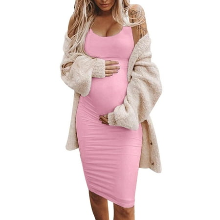 

Qtymom Womens Scoop Neck Mama Clothes Casual Sleeveless Bodycon Tank Maternity Dresses