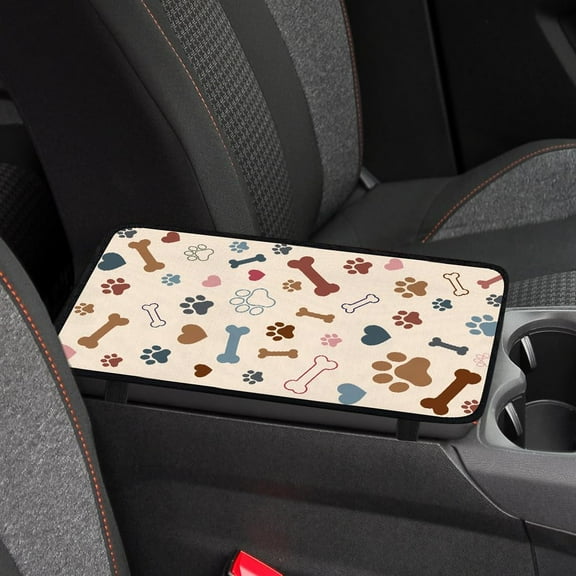 1pc Center Console Armrest Cover Pad 12.6x7.5 inch Dog Paw Prints Bones Neoprene Car Armrest Cushion Waterproof Armrests Seat Box Cover Protector for Universal Cars Vehicles SUVs Colorful DIY