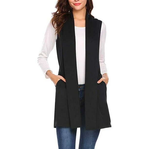 Womens Long Vests Sleeveless Open Front Cardigan Layering Vest with ...