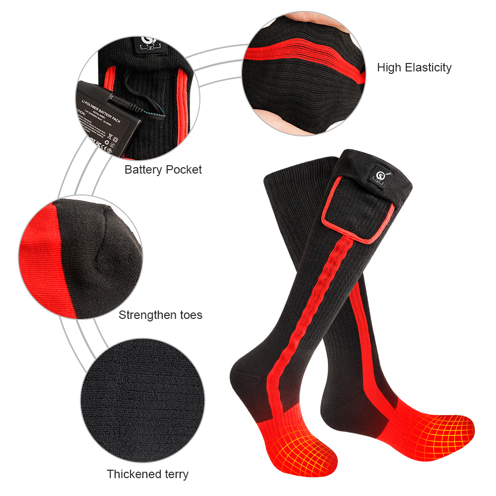 Chaussettes Chauffantes Rechargeables - 4400 MAh, 3 Réglages - Pour Ski, Randonnée, Hiver