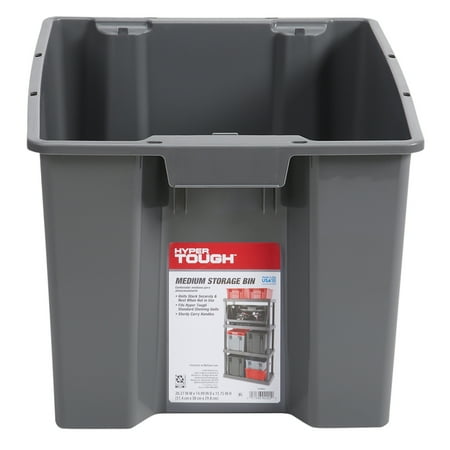 Hyper Tough Garage Plastic Stacking Open Storage Bin, Medium, Gray, No Lid