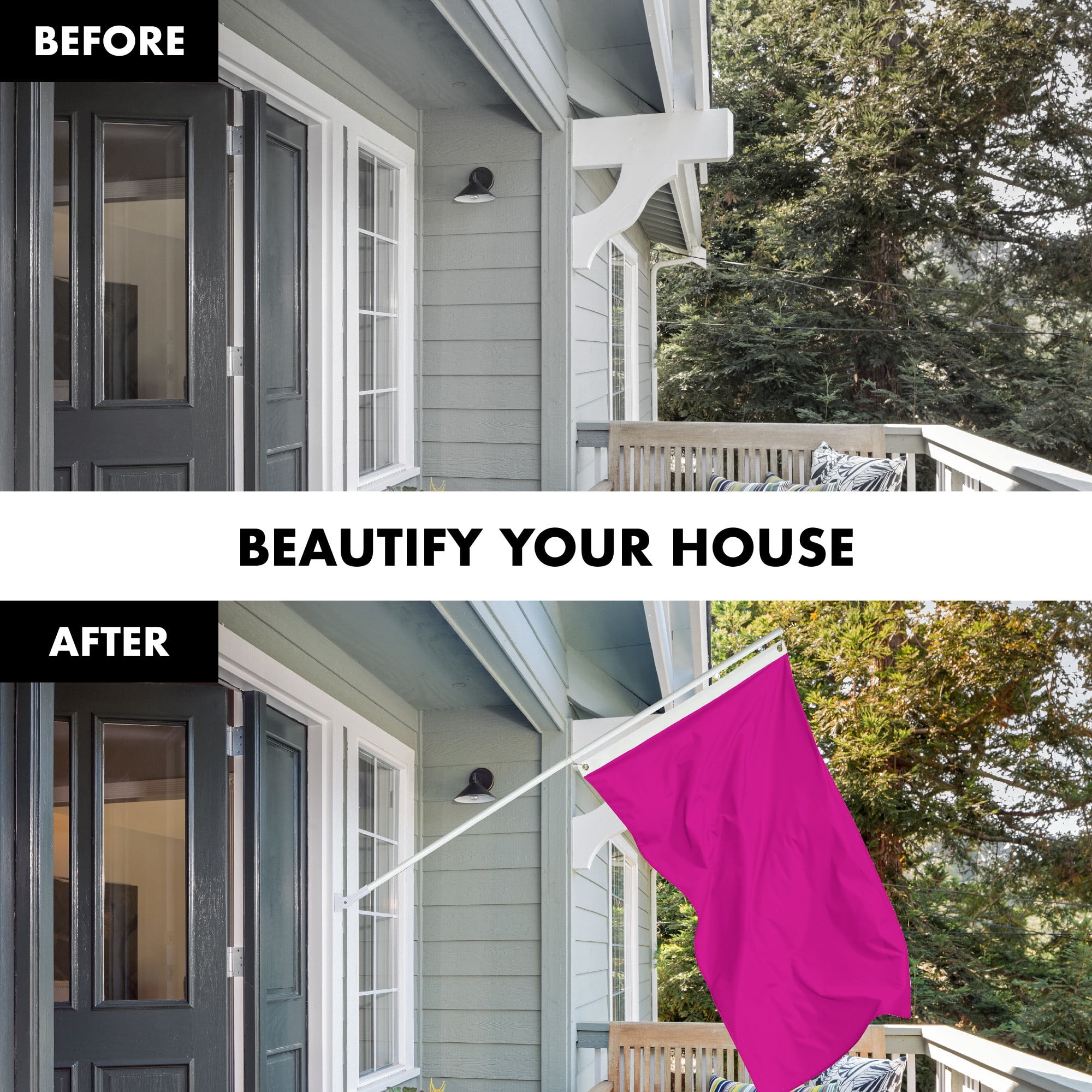 G128 Combo Pack: 5 Ft Tangle Free Aluminum Spinning Flagpole (White) & Solid Magenta Color Flag 2.5x4 Ft, LiteWeave Pro Series Printed 150D Polyester | Pole with Flag Included