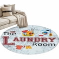 thumbnail image 2 of 3ft Round Rug, Laundry Room Non-Skid Rubber Backing Large Area Rugs - Living Room Bedroom Home Office, Blue Cartoon Washing Machine Clothes Indoor Floor Mat Carpets Washable Rug, 2 of 9