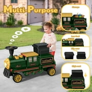 TOKTOO 12V Powered Ride on Train for Toddlers, Electric Ride on Car Toys w/ Rubber Wheels, Storage Box, LED Headlight, Music Player, Ideal Gift for Boys Girls, Green