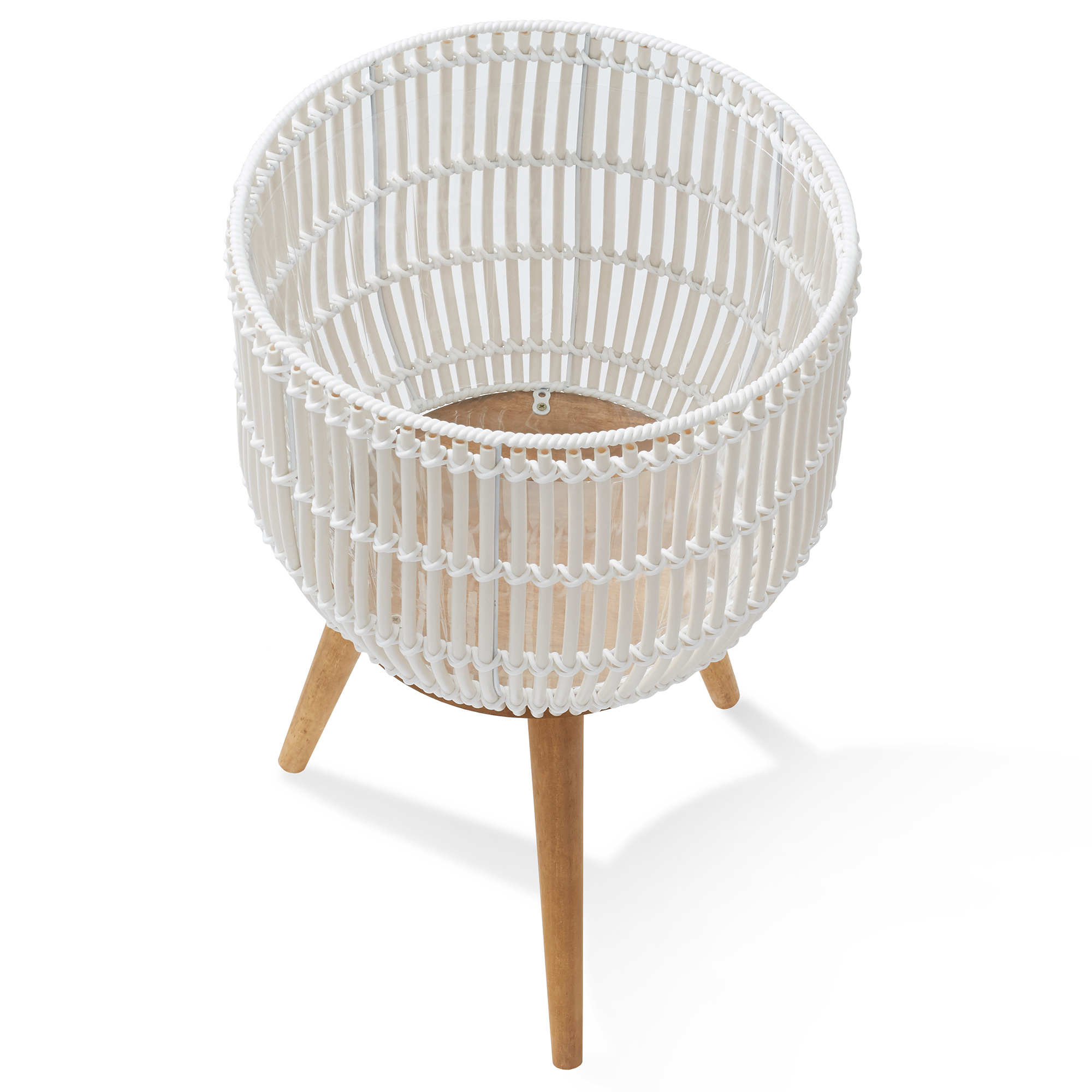 Casafield Floor Planter with Wood Legs in White, Planter Basket with Stand, Large Plant Pot Cover with Liner