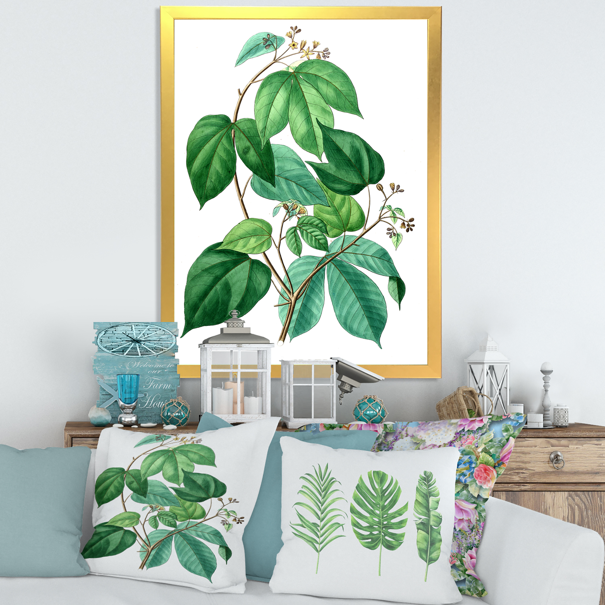 Designart 'Ancient Green Leaves Plants III' Traditional Framed Art Print