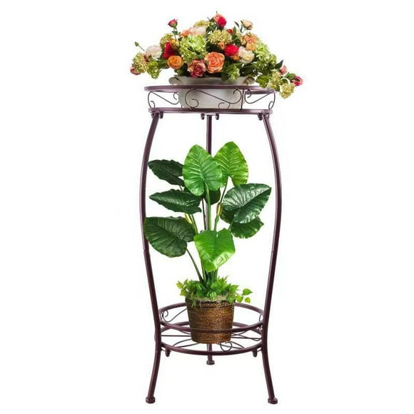 Plant Stands Indoor Outdoor Metal Tall Plant Stand For Multiple Planter Iron Potted Flower Plant Stand 2Tier Planter Shelves For Outside Garden 27"" (Bronze)