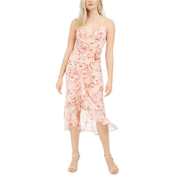 Bardot Womens Floral Midi Surplice Dress peach M