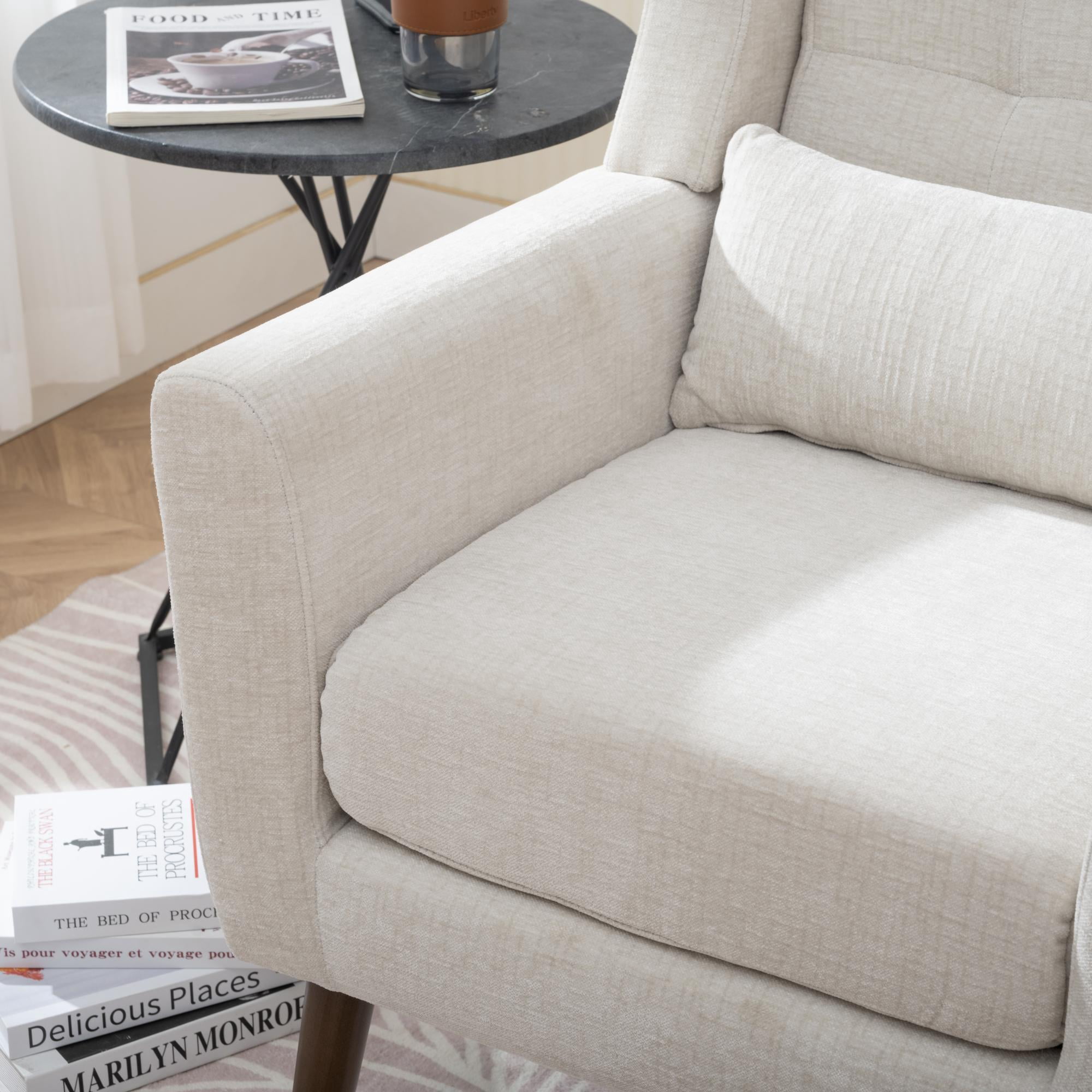 DEALTOPS Upholstered Accent Chair Modern Armchair with Chenille Fabric Lounge for Bedroom-Beige