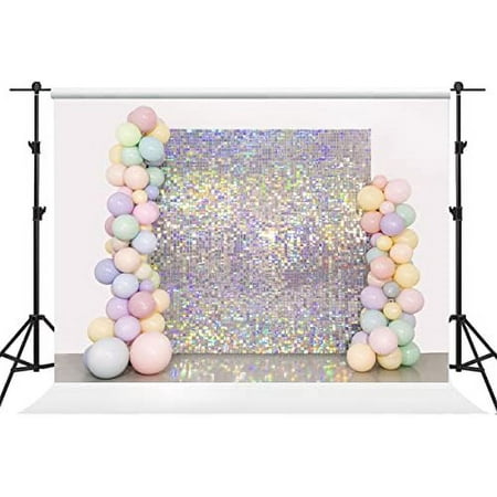 Image of 10×6.5ft Glitter Sequins Wall Photo Backdrop Sparkling Colorful Balloon Decoration Photography Background for Wedding Baby Shower Birthday Party Photographer Studio Prop
