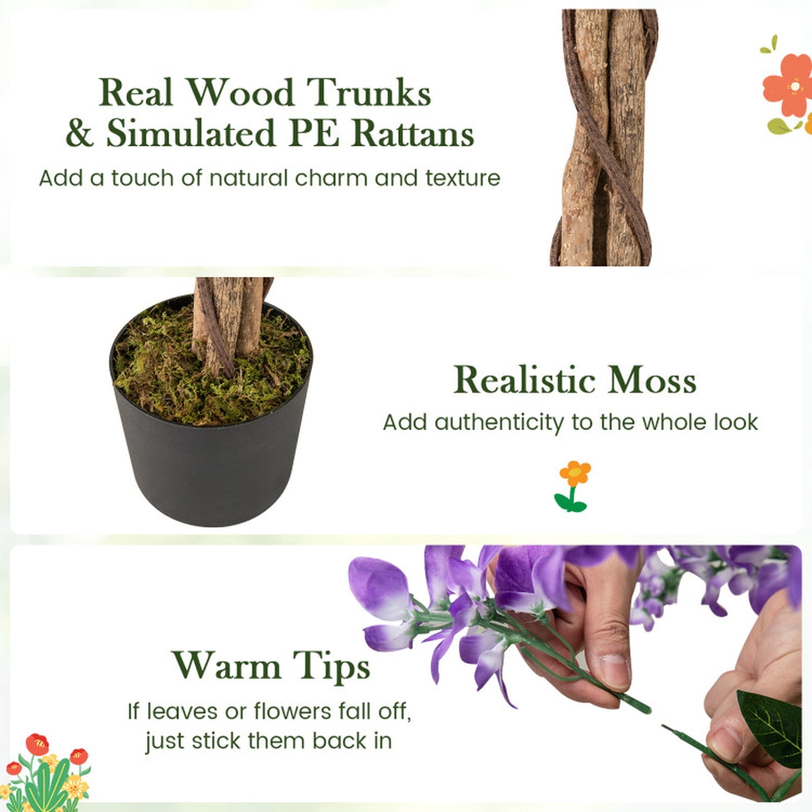 Vebreda Artificial Plant Decor, 5.5 FT Faux Wisteria Plant in Nursery Pot with Blooming Flowers, Vivid and Natural Appearance, Reliable Materials