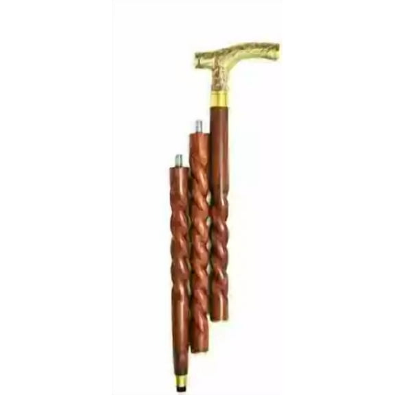 WAVE NAUTICAL Brass Walking Solid Vintage Designer Victorian Simple Wooden Cane Antique Style Folding Walking Stick 36" Inches with Brass Handle for Men and Women