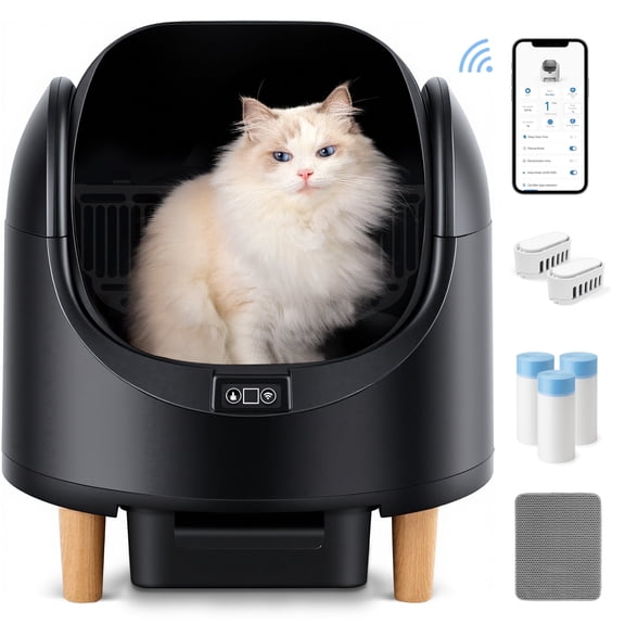 Aoruefar Self Cleaning Cat Litter Box, Open-Top Large Automatic Cat Litter Box with APP Control, Odor-Free Waste Disposal, Black