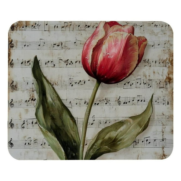 PhooArto Comfortable Mouse Pad Vintage Tulip Music Notes Desktop Mousepad , 21 x 25 cm Mouse Mat, Non-Slip Rubber Base, Improves Speed and Precision