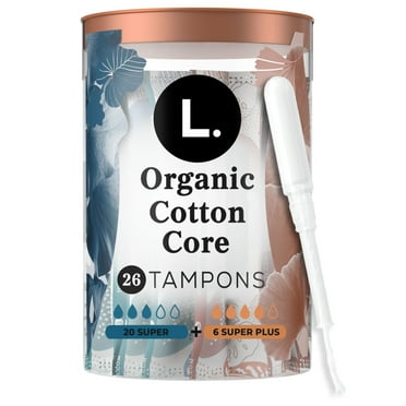 L. Cotton Tampons Super/Super Plus Absorbency Multipack, Contains an Organic Cotton Core, Made Without Synthetic Pesticides, or Fragrances 26 Count