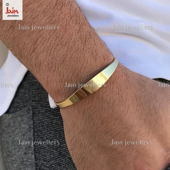 Fine Jewelry 18 Kt Hallmark Real Solid Gold Men's Cuff Bracelet 7