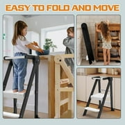 G TALECO GEAR Foldable Toddler Tower, Kitchen Kids Step Stool Helper, Standing Tower with 3 Adjustable Heights, Black&White