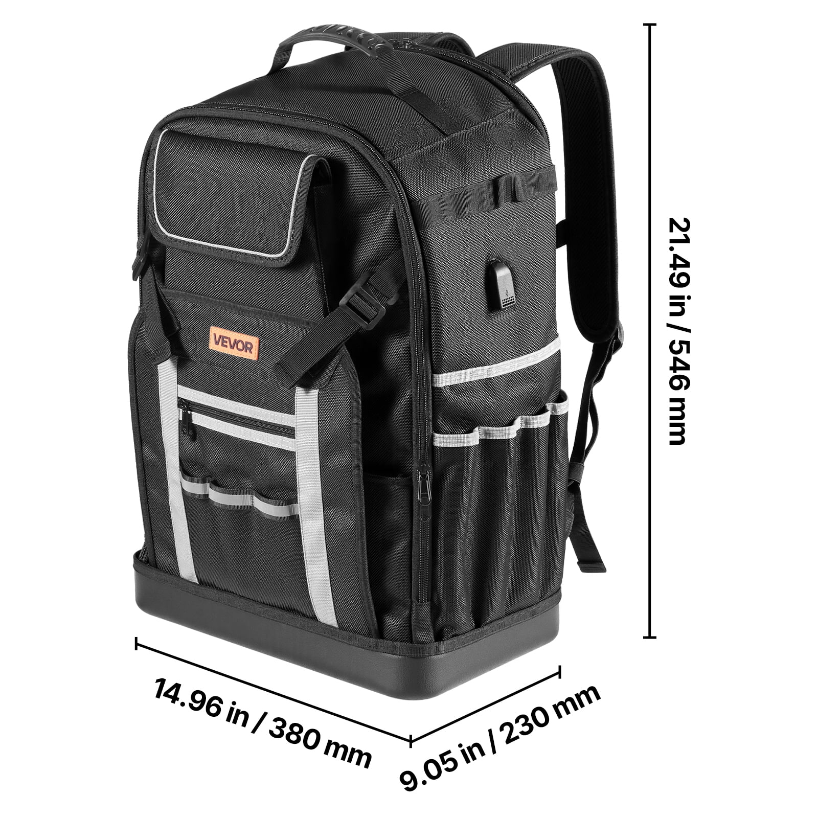 VEVOR Tool Backpack, 56 Pockets, Heavy-duty Tools Storage Organizer Bags with Molded Base, Electrician Jobsite Backpack for Construction Jobsite, Electrician, Industrial, Repairman, and HVAC Techs