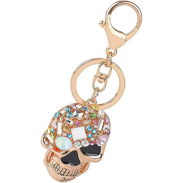 Llavero de coche Llavero de Halloween Llavero de calavera con diamantes de imitación Llavero punk Bolsa de Halloween Encanto Bolso Encantos Decoración Regalos (Oro)
