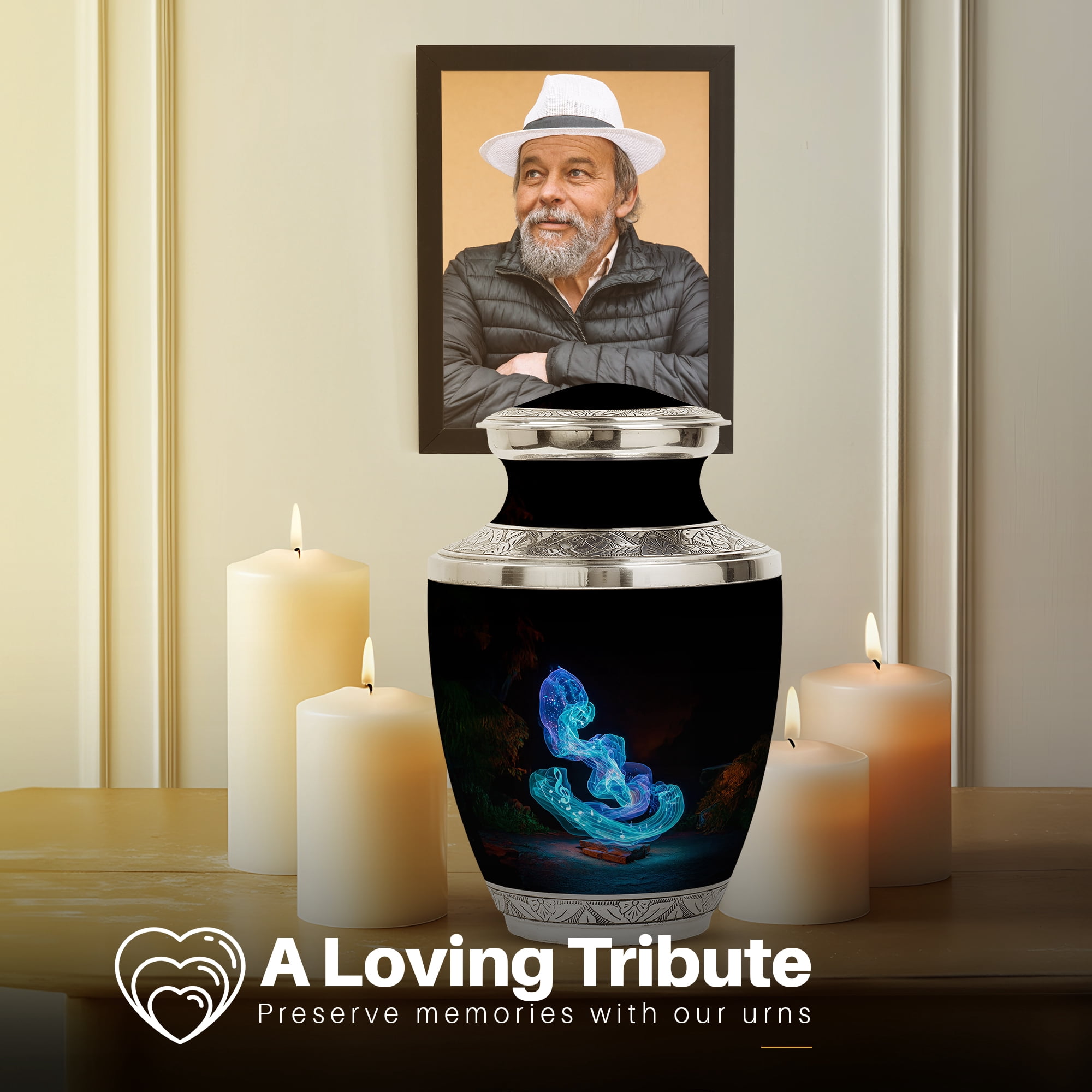 Yatskia Blue Music Large Memorial Urn for Adult Ashes Mom and Dad, Small Cremation Urns for Human Ashes Adult Men, (Tasty 10 Inch and 3 Inch)