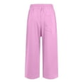 thumbnail image 3 of Wide Leg Cropped Pants for Women Casual Travel Work Sweatpants Loose Fit Summer Trousers with Drawstring Waist and Pockets, 3 of 5