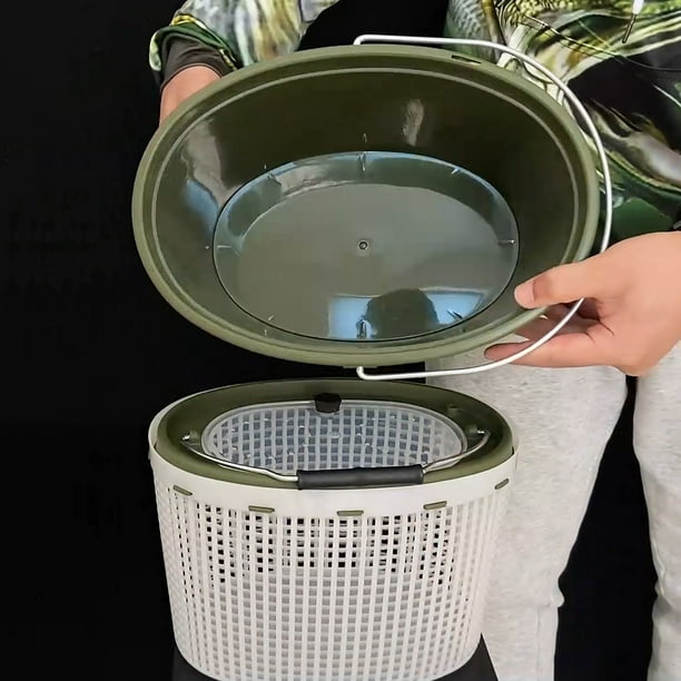 Dodocool 2-in-1 Fishing Bucket Double-Deck Fish Box Detachable Fish  Strainer Colander Fishing Bait Storage Container Double Handle Fishing  Draining Basket 