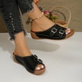 thumbnail image 4 of Womens Black Wedge Sandals Double Buckle Slide Sandals PU Faux Leather Adjustable Open Toe Comfort Casual Summer Shoes,Size 9.5, 4 of 9