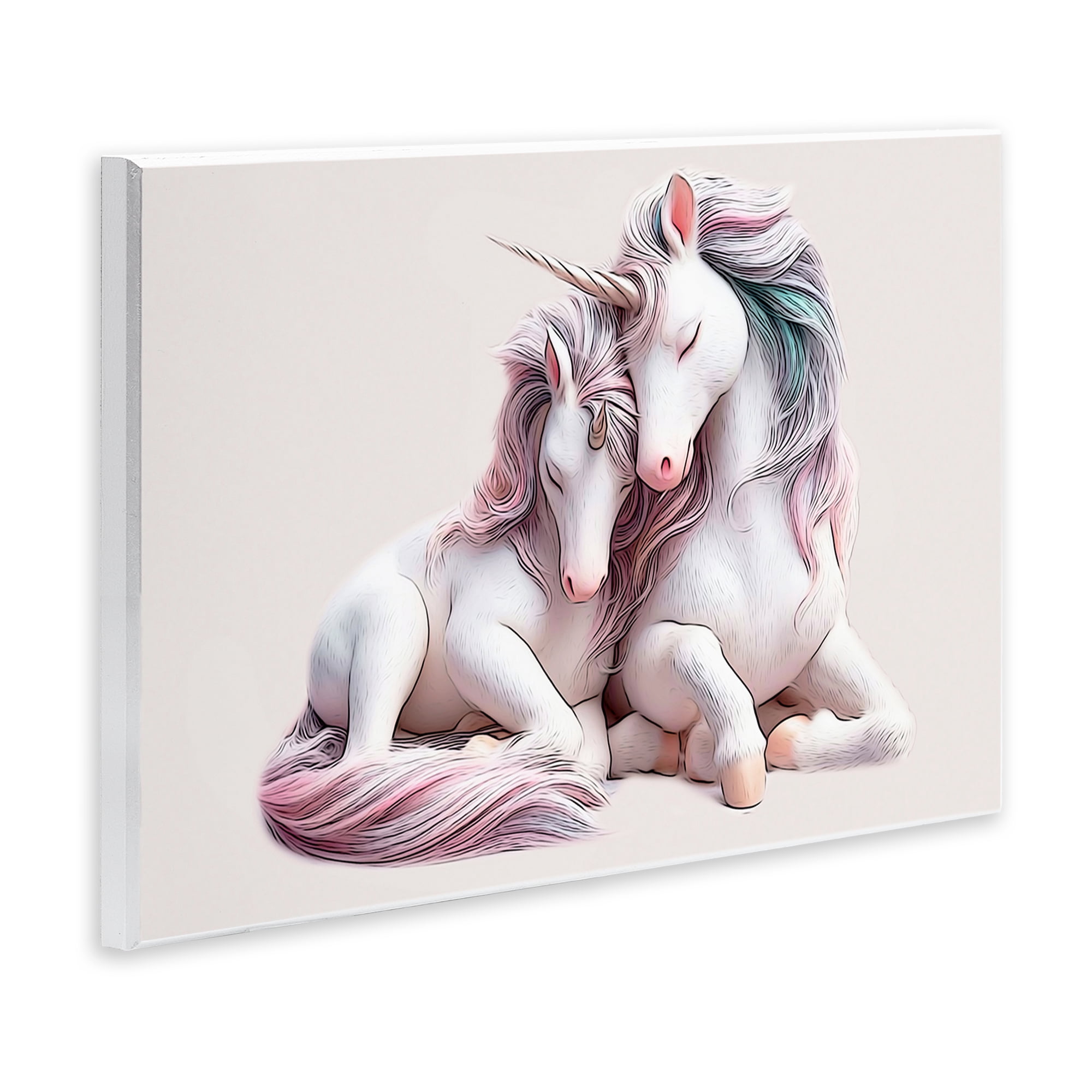 Stupell Industries Hugging Unicorn Pair Animals & Insects Painting Unframed Art Print Wall Art, 19 x 13