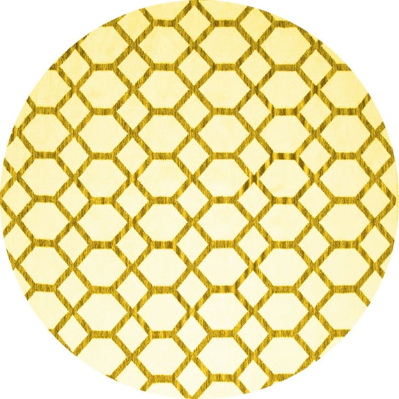 Ahgly Company Machine Washable Indoor Round Trellis Yellow Contemporary Area Rugs, 4' Round
