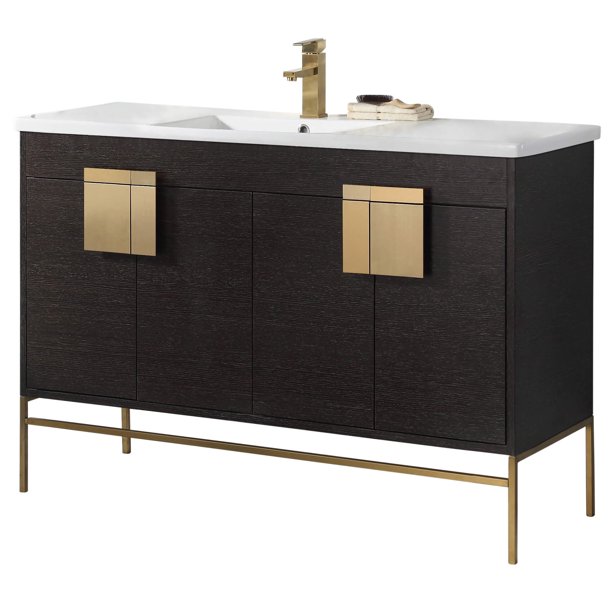 Modern Blue Bathroom Vanity Set Satin Brass Hardware Vireous China Sink Top Walmart Com Walmart Com