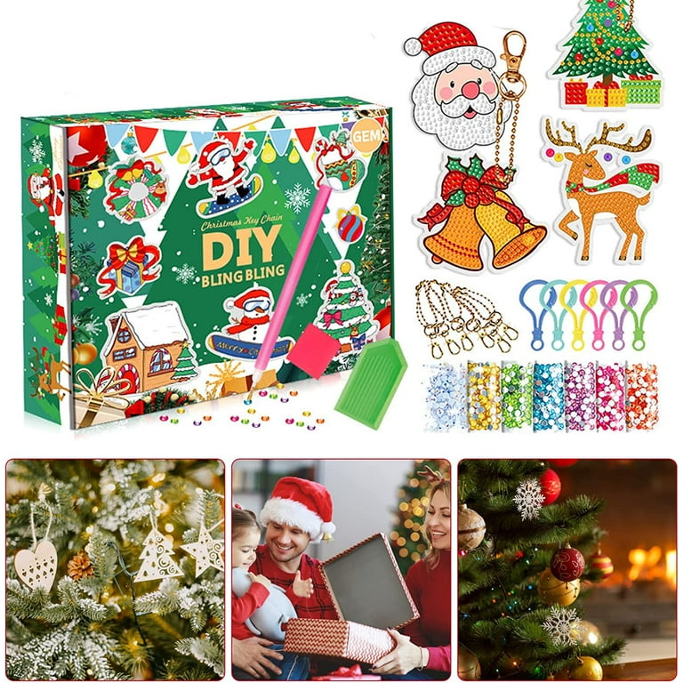 Autrucker Diamond Painting Kits Advent Calendar 2022 for Kids 24 Day Countdown Christmas Gifts Diamond Keychain Christmas Tree Ornaments, Boy's, Size
