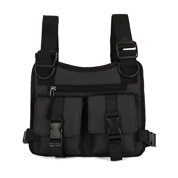 Btafrte Bolsos pecho para hombre chaleco funcional hip-Hop callejero para (negro)