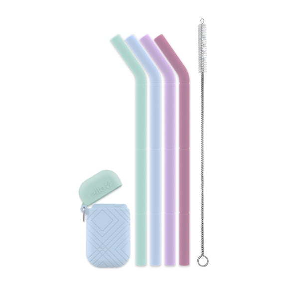 Ello Impact 4pc Reusable Straws with Cleaning Brush