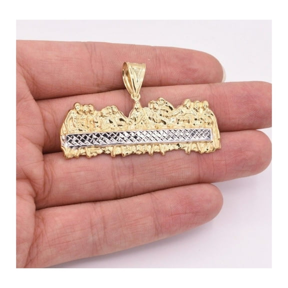2 1/4" Diamond-Cut Last Supper Unisex Adult Pendant 10K Yellow White Gold, 5 Gr - GOLDUM NYC