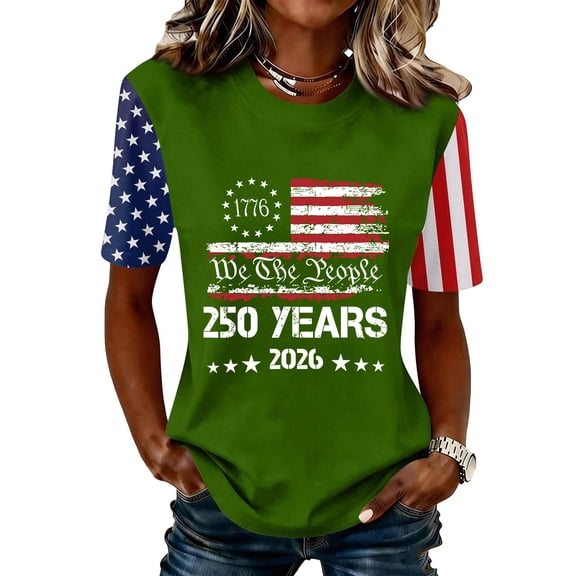 Women USA 250th Anniversary Shirt Patriotic Independence Day Shirt Women Casual Crew Neck Short Sleeve Top