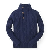 Hope & Henry Boys' Mock Neck Cable Sweater with Buttons