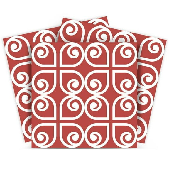 HomeRoots 556393 12 x 12 in. Brick Red & White Scroll Peel & Stick Removable Tiles