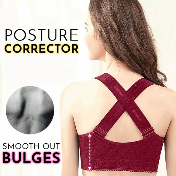DPTALR Women's Front Closure Extra-Elastic Large Criss Cross Shaping  Posture Lift Bra 