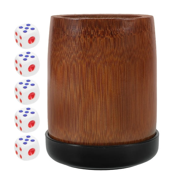 Niceauty Portable Dice Shaker Cup Set Made of Durable Bamboo for Game and Party Favors Includes 5 Dices Assorted Color